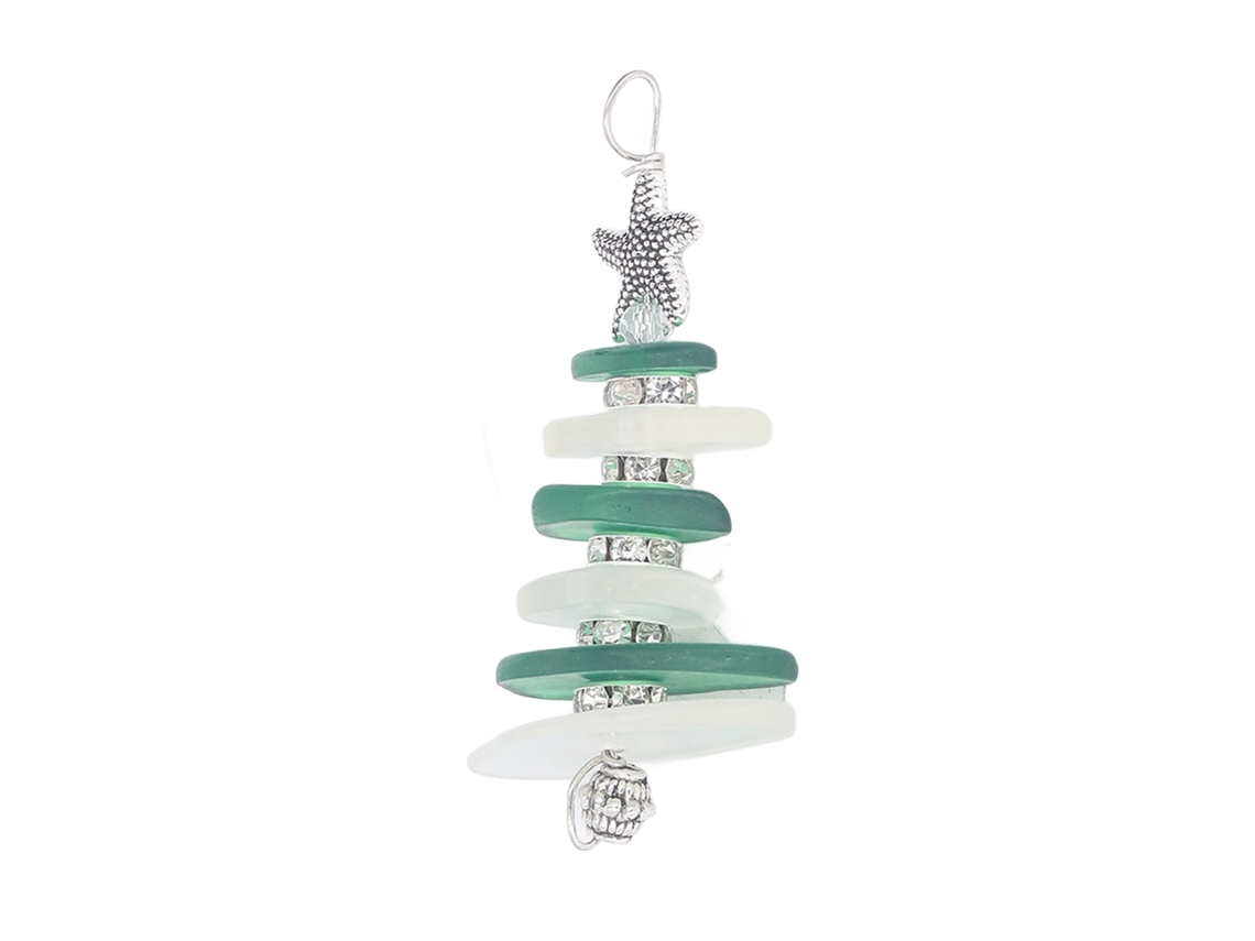 Adorno Navideño De Cristal Marino Hecho A Mano Para Árbol De Navidad, Temática Oceánica, Decoración Navideña, Regalo Playero.