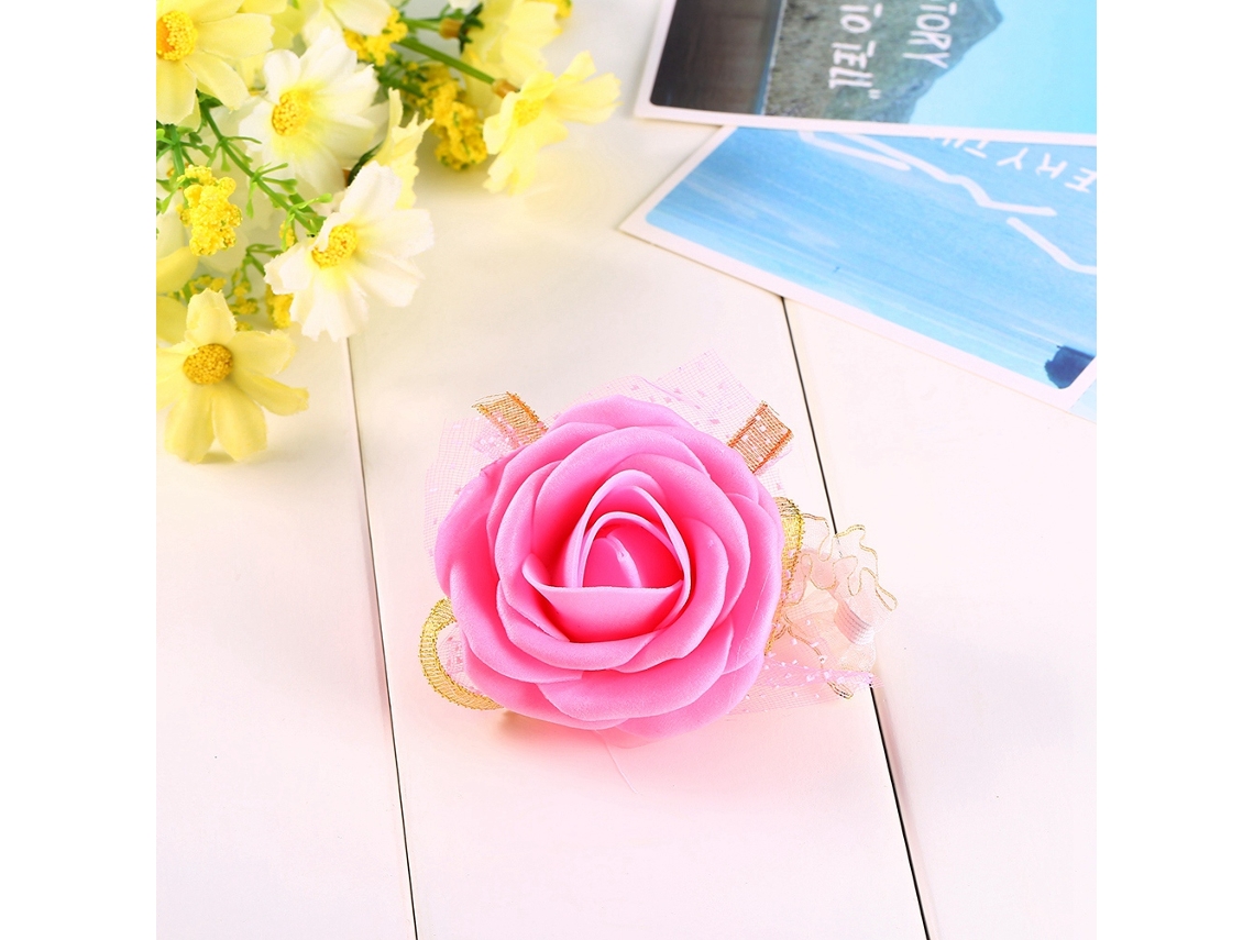 JILLIOPER Rosa Artificial de Cinta en Pulsera para Novia, Flor de Corsé para Muñeca, Decoración de Boda