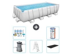 Piscina BESTWAY rectangular Power Steel - 488 x 244 x 122 - gris con bomba incluida - escalera - cubierta Paquete de mantenimiento - Filtrar