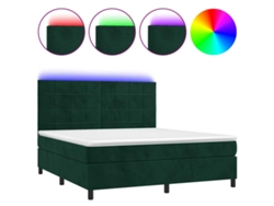 Maison Exclusive - Cama Box Spring Colchón Y Led Terciopelo Verde Oscuro 180x200cm