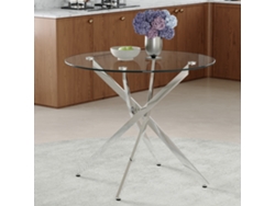 Mesa Redonda De Cristal, 88 Cm, Metal Plateado, Para 2-4 Personas, Apartamento Pequeño.