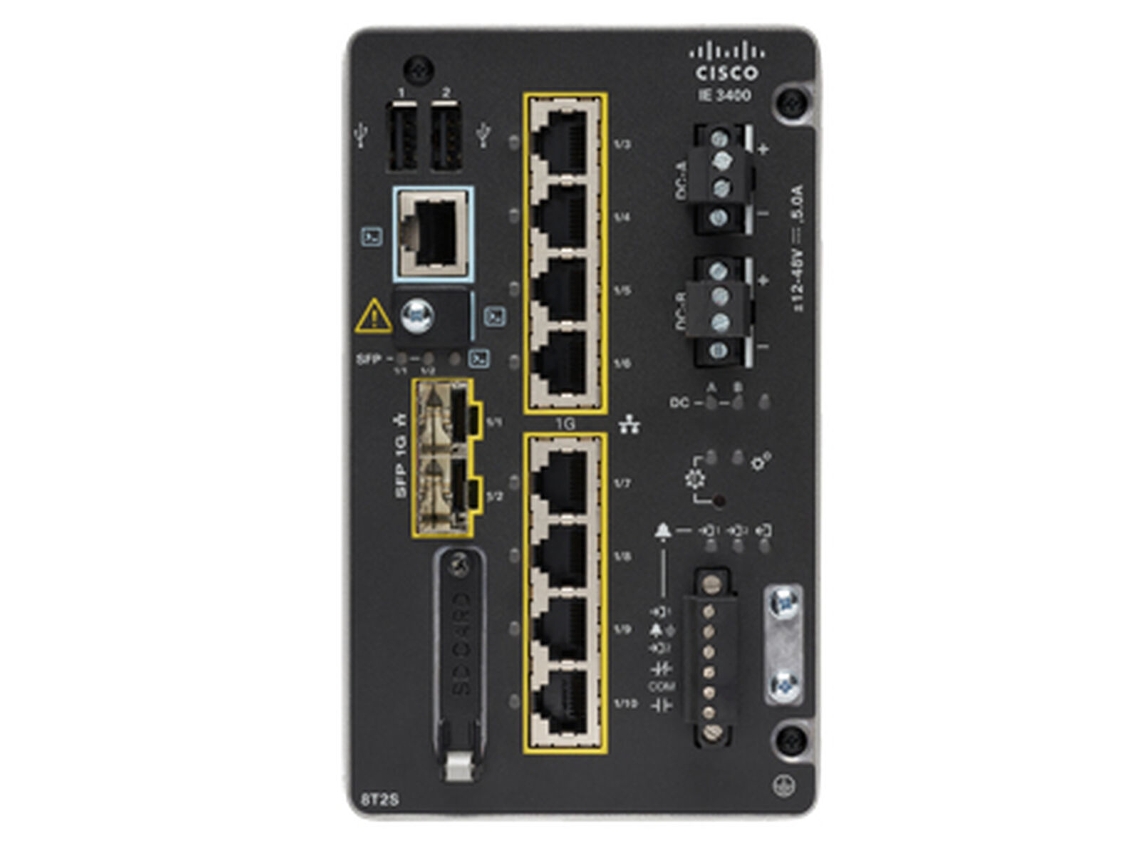 Switch CISCO IE-3400-8T2S-E (Negro - RJ45 - USB 2.0 x 3 - Ethernet LAN - MicroSD - rj45 x 8)