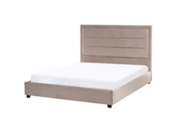 Cama Doble Beliani Rouen En Terciopelo Crema 140x200