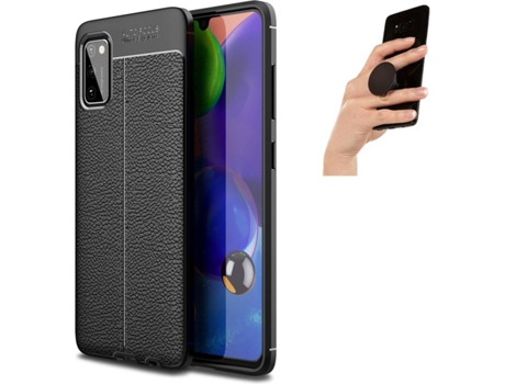 Carcasa y Popsocket Samsung A41 Rugged Leather Negro