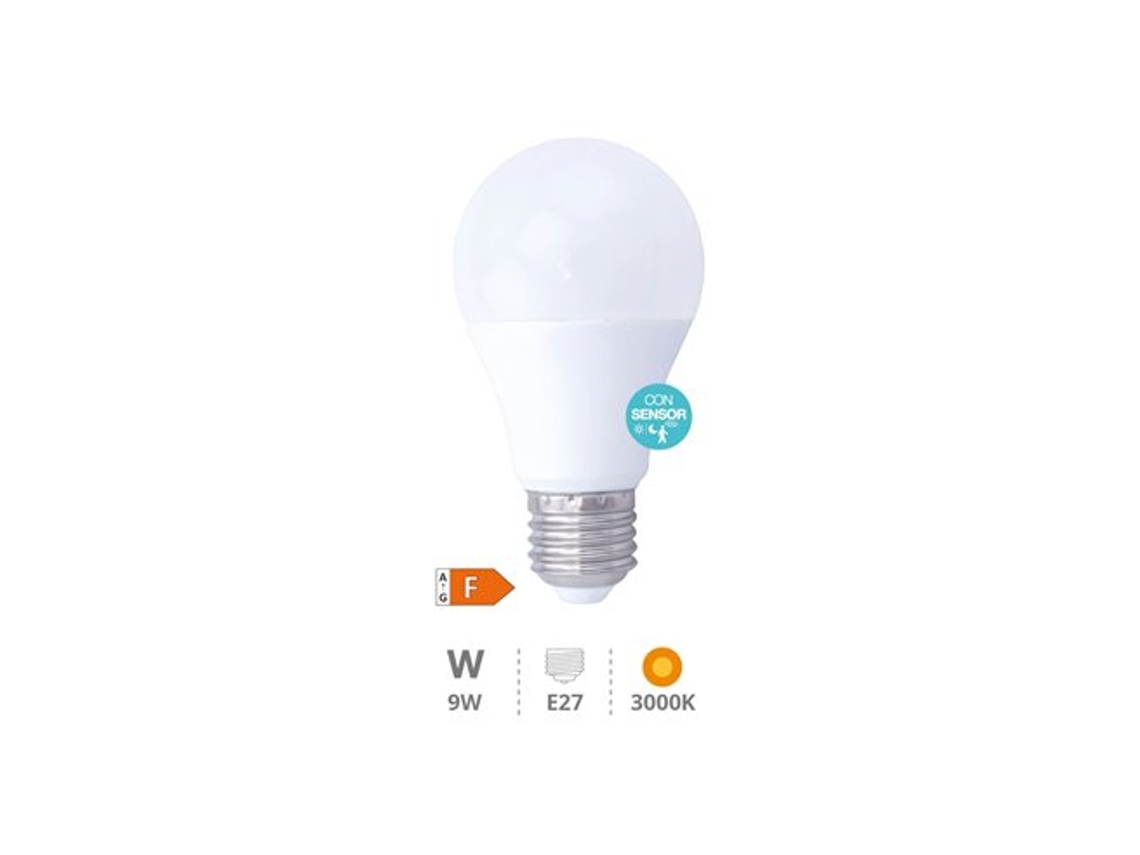 Bombilla LED estándar con sensor de presencia crepuscular, 9 W, E27, 3000 K, GSC