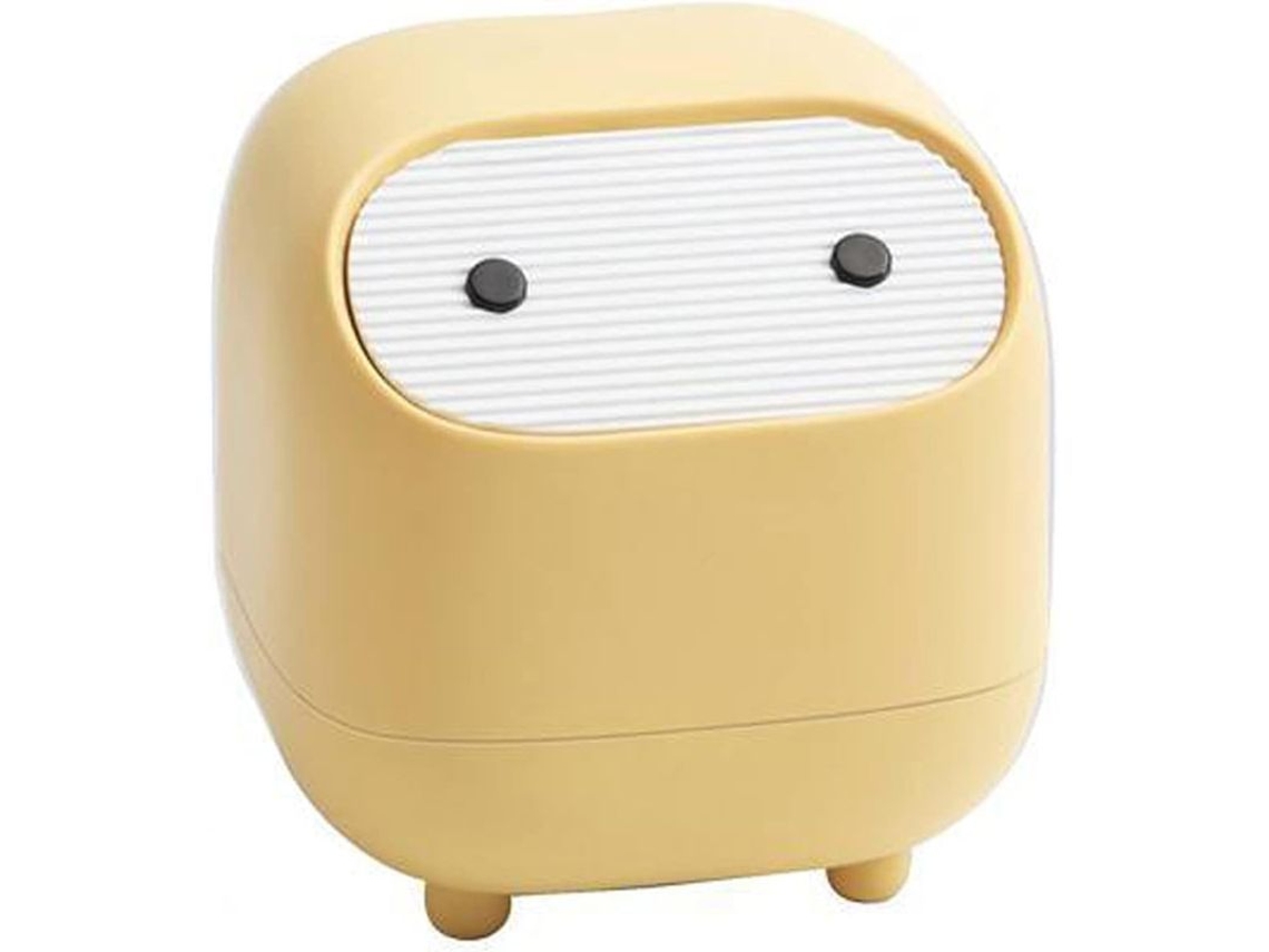 2026-linjou Mini Papelera Ninja Para Escritorio Con Tapa De Doble Presión Material Pp Amigable Ambiente Amarillo