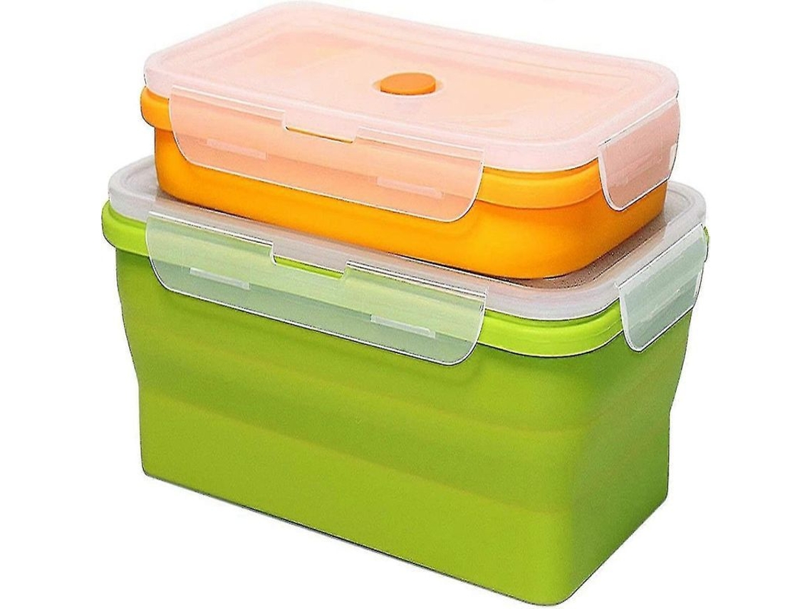 Juego De 2 Recipientes Plegables De Silicona Para Almacenar Alimentos Con Tapa, Para Uso En Cocina, Exteriores Y Caravanas - Hk729