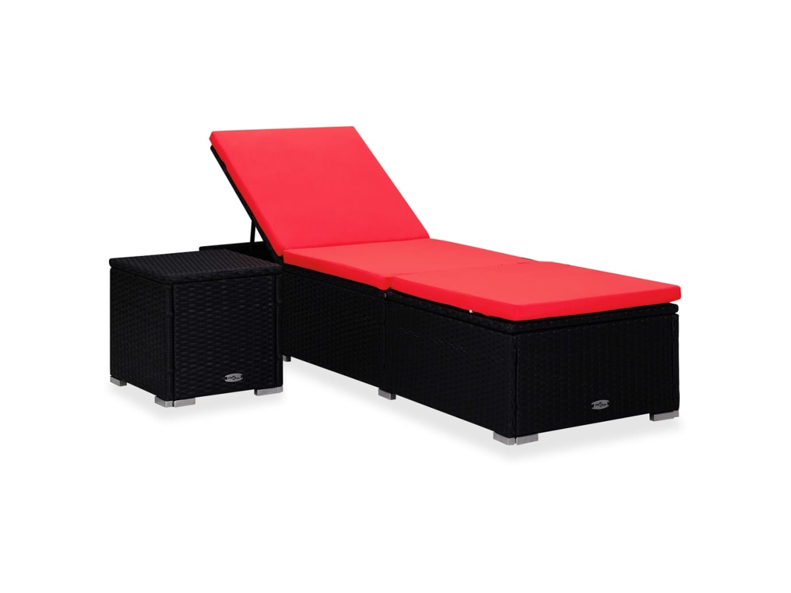 Tumbona con Almohada y Mesa de Centro Vime Pie Rojo