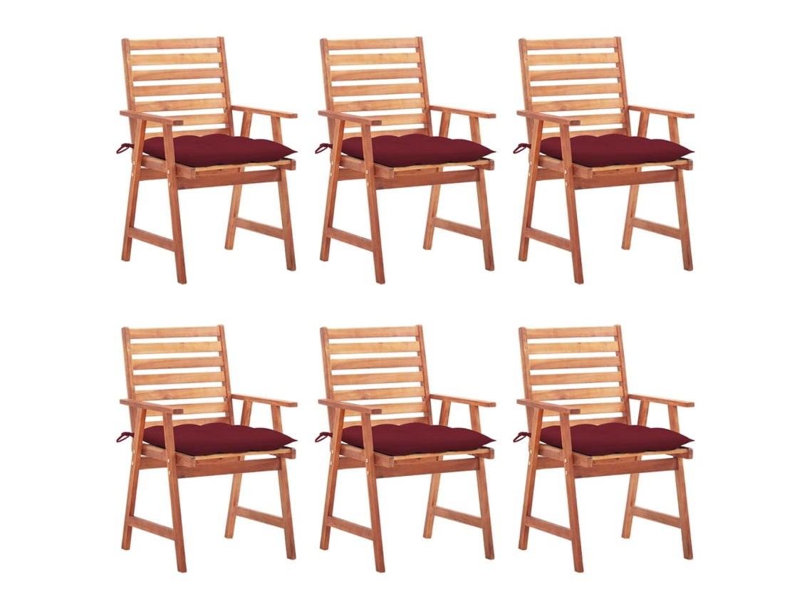 Sillas de comedor de jardín DKD Home Decor de 6 piezas con cojines de acacia maciza