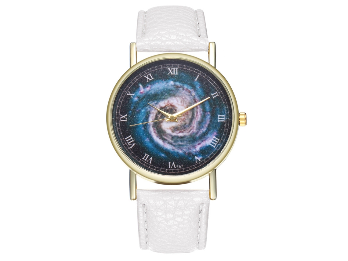 Reloj De Cuarzo Unisex Con Correa De Cuero Pu, Dial De Universo Y Números Romanos (blanco)