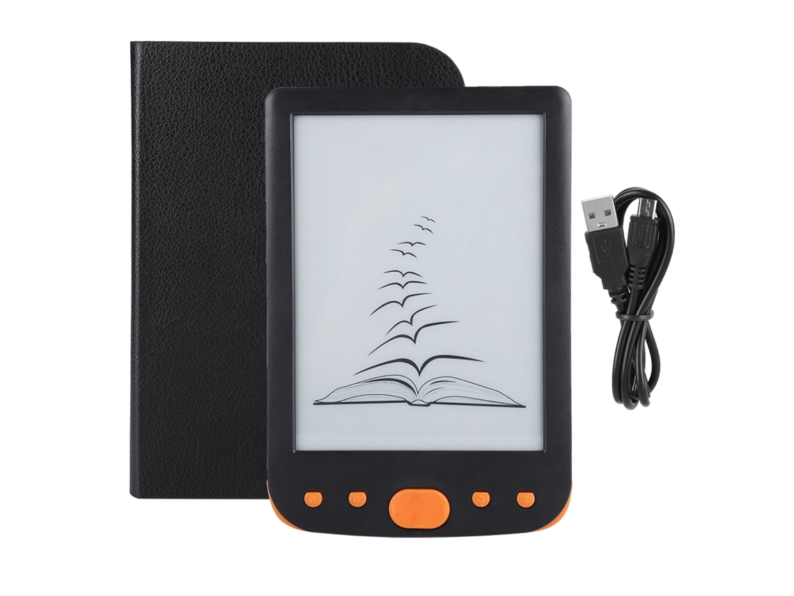 Lector de libros electrónicos portátil BK-6025L de 6 pulgadas y 8 GB, compatible con TF, con iluminación, luz naranja y dorada