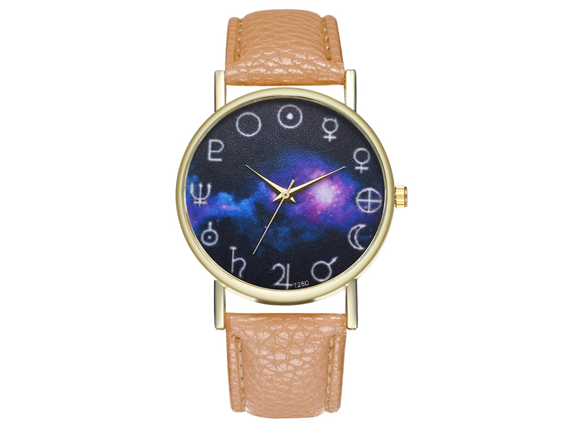Reloj De Pulsera Unisex Con Correa De Cuero Pu Patrón Nebulosa Beige Zhoulianfa