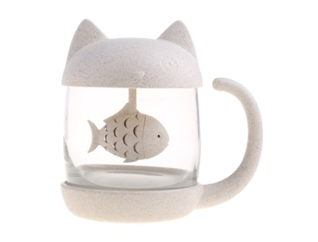 Taza XGF Taza de té de la taza de cristal del gato con el filtro del colador del infusor del té del pescado, regalo perfecto de cumpleaños para los...
