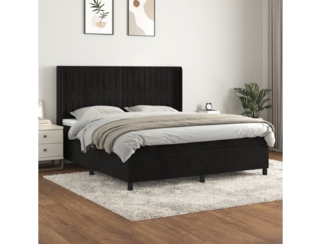 vidaXL Cama con somier y colchón terciopelo negro 180x200 cm