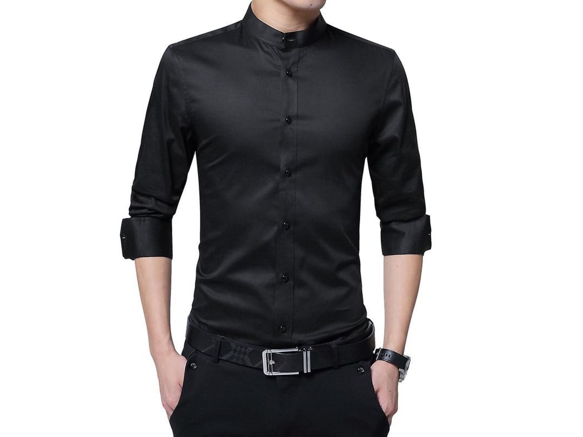 2026-camisa Hombre De Manga Larga Con Cuello Alto Mystdiy De Algodón Ajustable Y Reversible Con Corte Exquisito