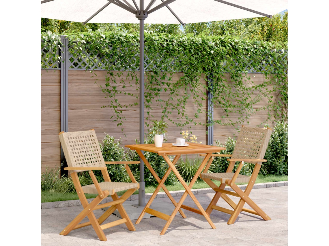 HARLANV1 Conjunto de muebles de jardín con mesa de bistró, cojines, mimbre y madera de acacia gris.