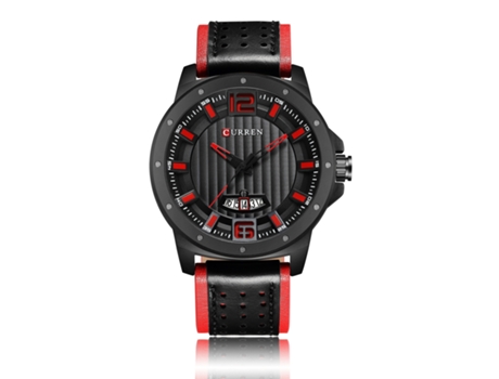 Relojes para Hombres Reloj Deportivo Impermeable para Hombres Relojes de Pulsera de Cuarzo de Moda con Correa de Cuero-Concha Negra Roja LUUCOZK