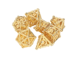 Rebe - Conjunto de 7 dados ocos de cobre, primorosamente esculpidos, balanceados e poliédricos para jogos de tabuleiro.