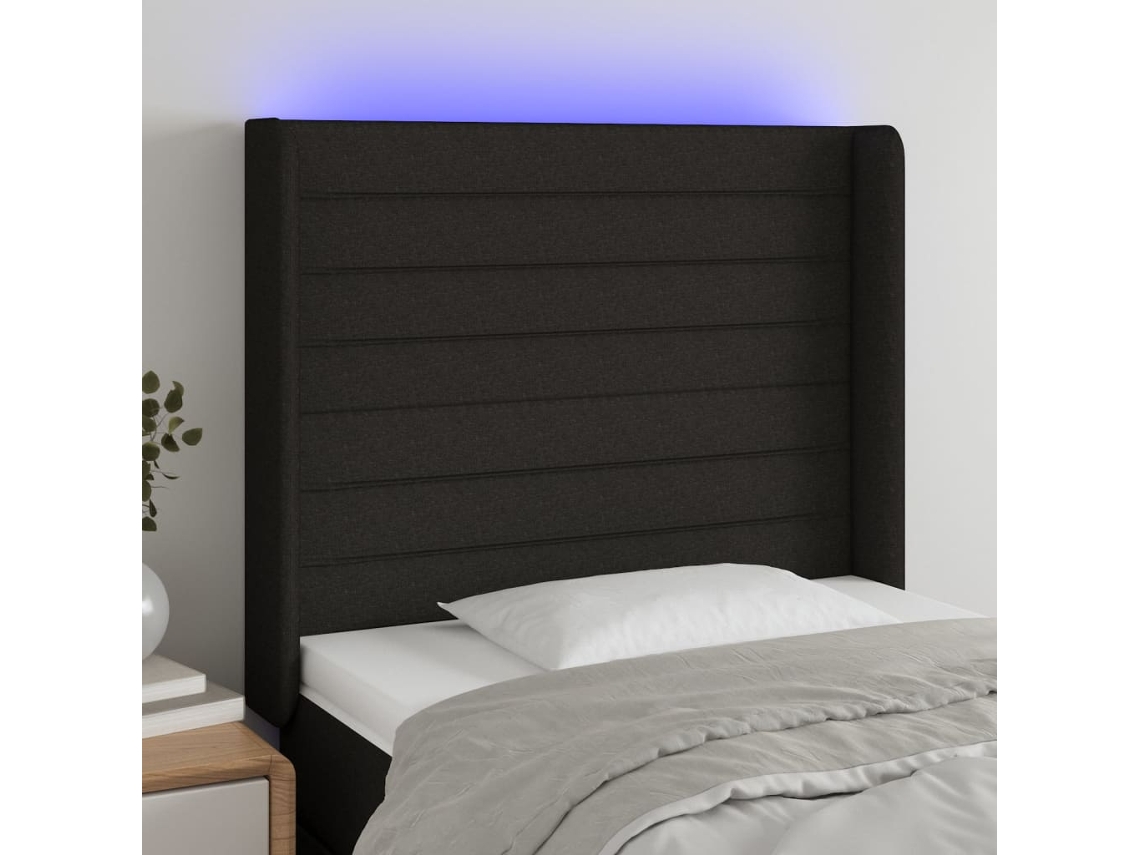 Cabecero Con Led De Tela Negro 83x16x118/128 Cm