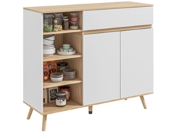 Mueble De Cocina De Estilo Escandinavo Con 1 Armario De Doble Puerta, 1 Cajón Y 4 Nichos Para Estantes Ajustables, Color Blanco.
