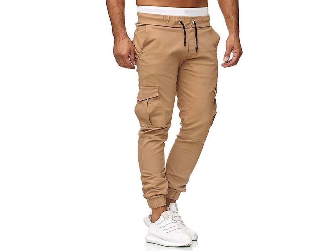 2026-pantalones Cargo Deportivos Para Hombre Con Cordón Slim Fit De Trabajo Casual Con Bolsillos Y Puños 2xl Caqui
