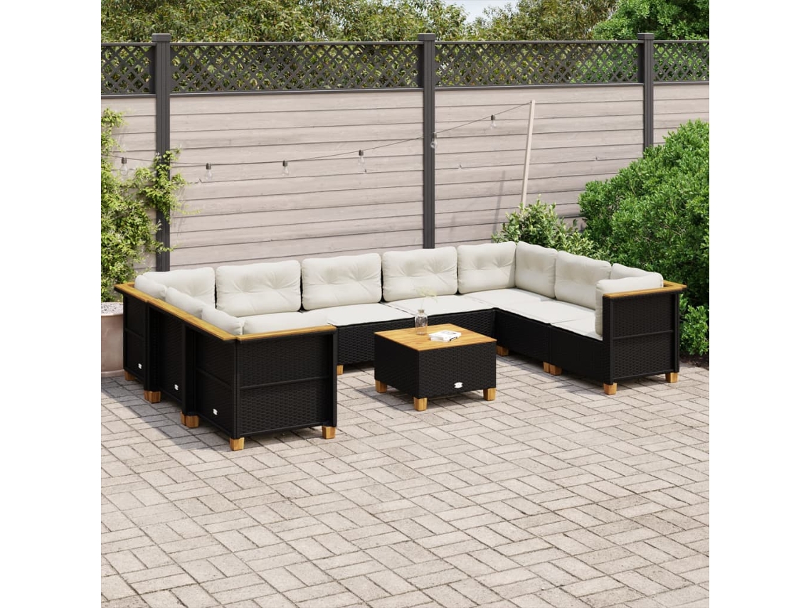 Conjunto de sofá de jardín de 10 piezas con cojines en mimbre sintético negro de DKD Home Decor