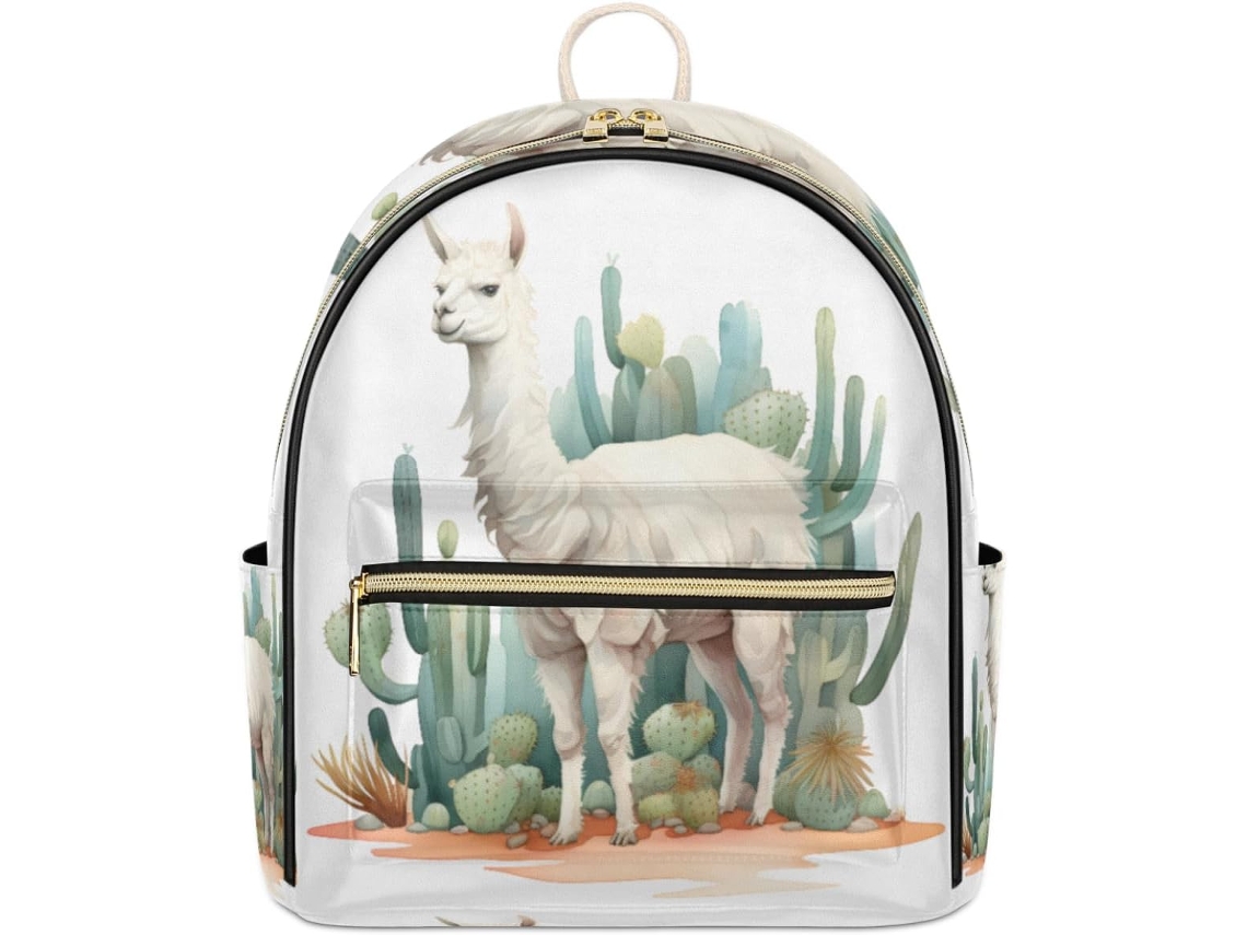 Mochila Cuero Tropicallife Estampado Cactus Llama Alpaca Para Mujeres Niñas Niños Mochila Escolar Viaje Bol