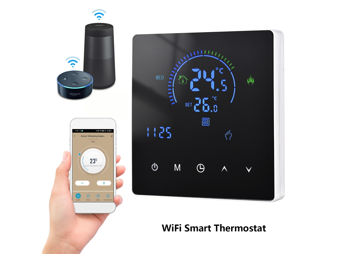 Termostato inteligente programable Wi-Fi con pantalla LCD y control remoto mediante aplicación para calefacción eléctrica | Sin marca