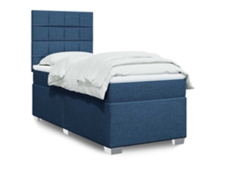Cama Box Spring Con Colchón Tela Azul 90x200 Cm