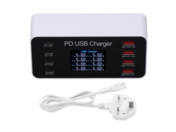 Estación De Carga Usb De 8 Puertos Y 65 W Con Pantalla Lcd Pd30w Qc3.0 Para Ios Macbook Galaxy Enchufe Británico
