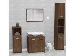 Conjunto de muebles de baño fabricado en madera de roble, color marrón.