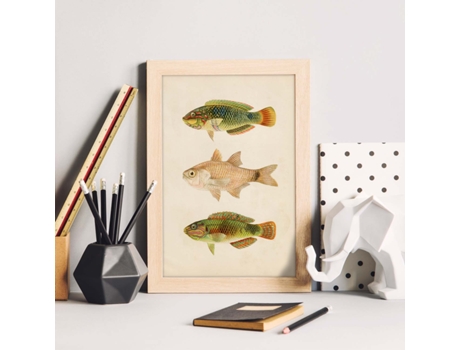 Póster NACNIC de Tres Peces Verdes Marron en , Fondo Papel Vintage.