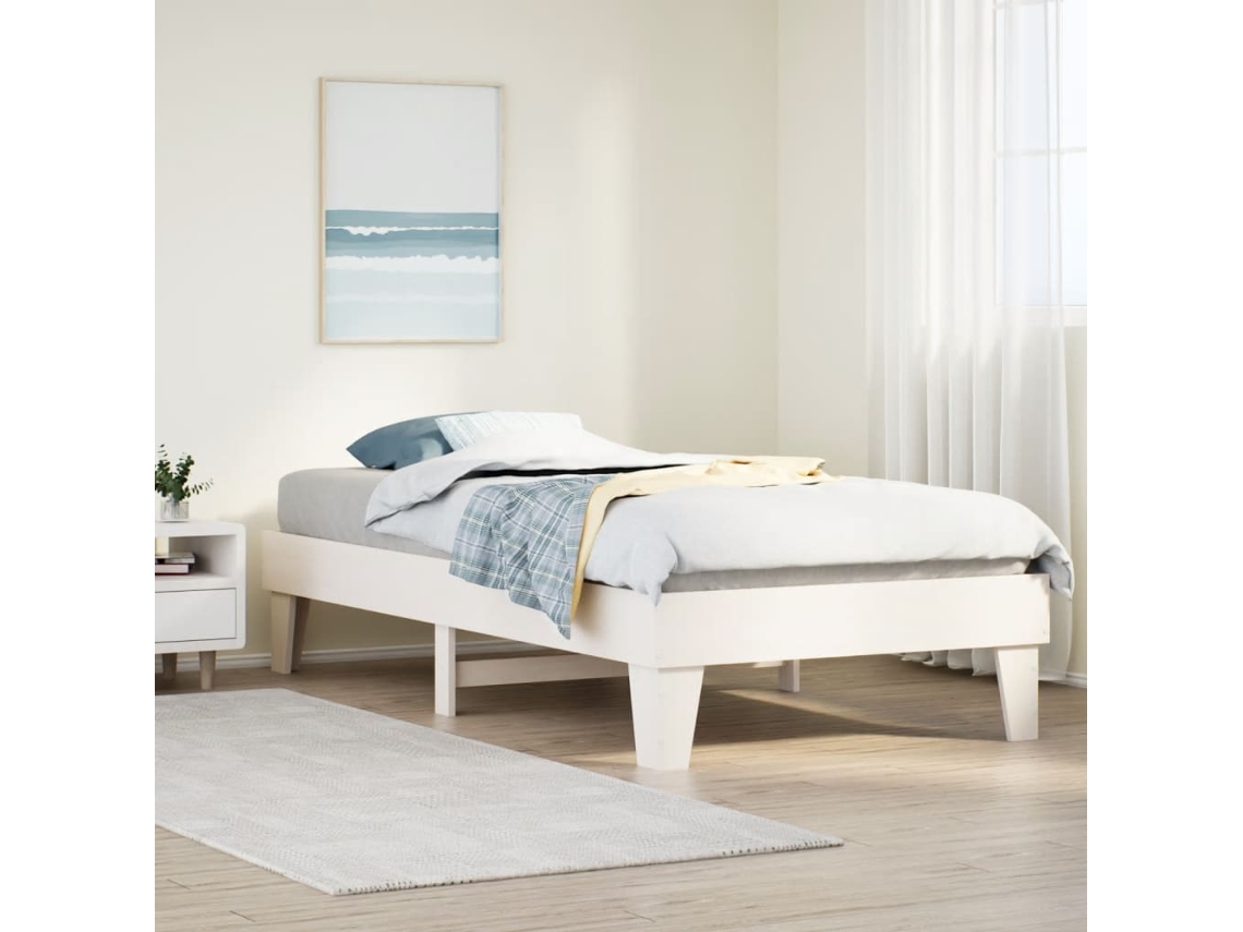 Estructura De Cama Sin Colchón Madera Maciza Blanca 75x190 Cm