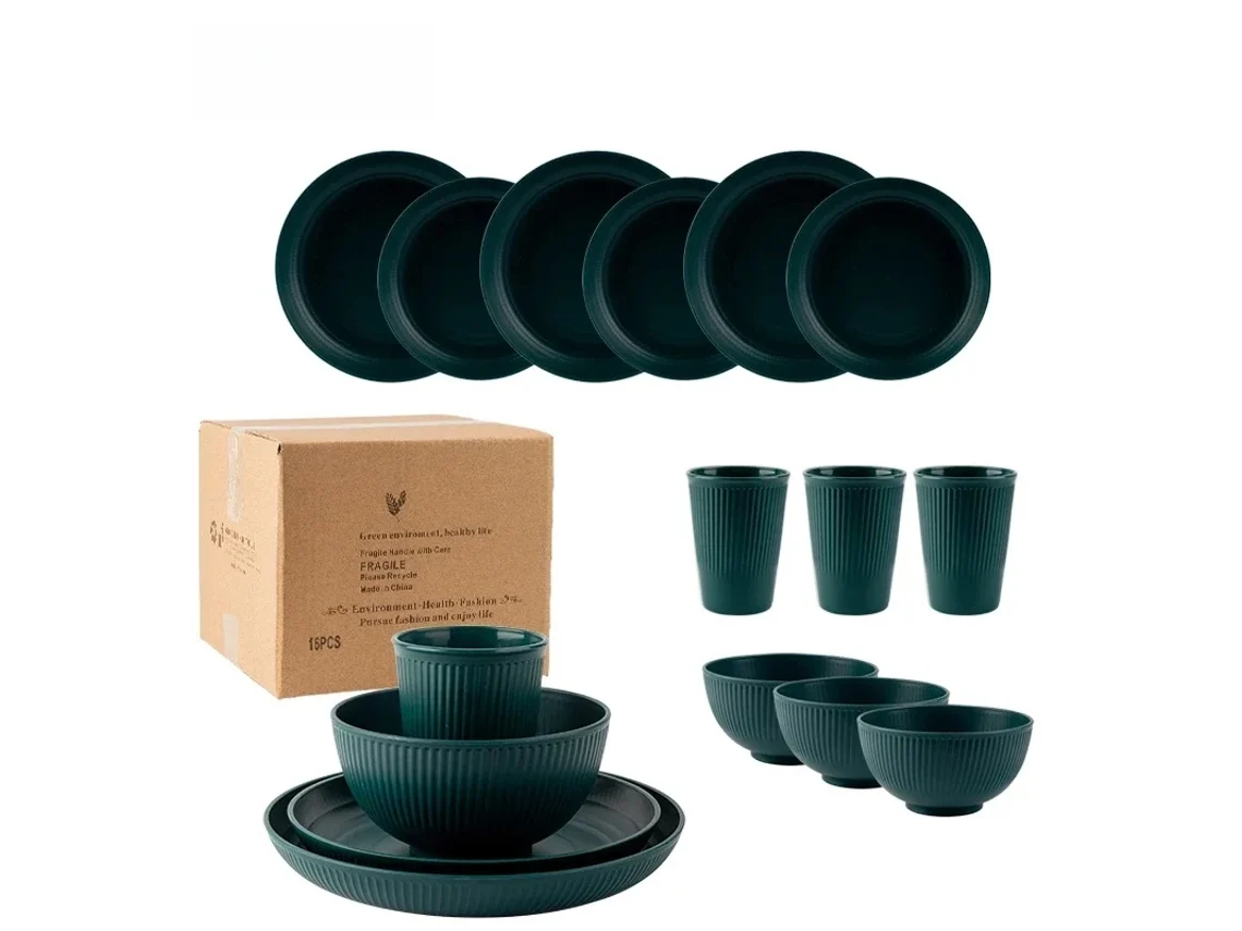 (verde Oscuro) Juego De Vajilla Portátil Estilo Campestre De 16 Piezas, Cuchillo, Tenedor, Cuchara, Plástico Ecológico