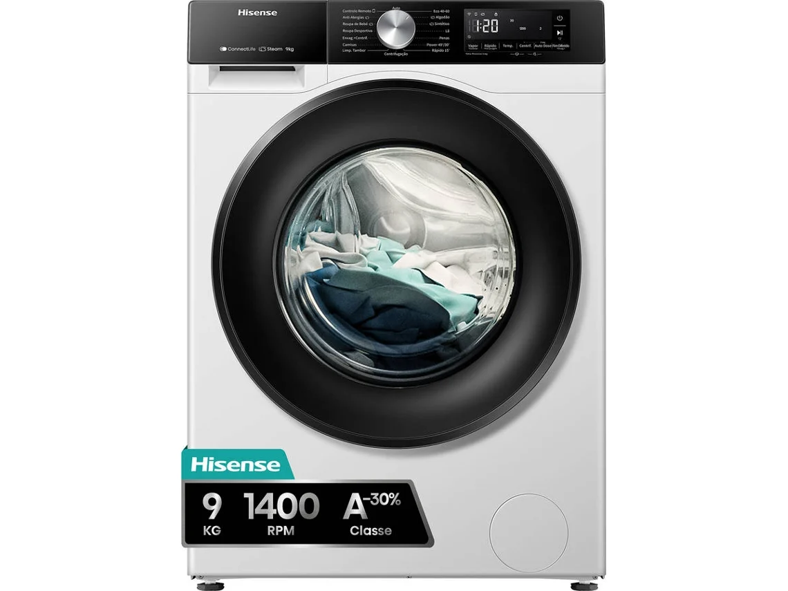 Lavadora HISENSE Série 3S WF3S9045BW3 A-30% (9 kg - 1400 rpm - Blanco)