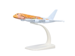 Maqueta del avión ATS A380 a escala 1:500 en aleación, con base de exhibición naranja y decoración para el avión.