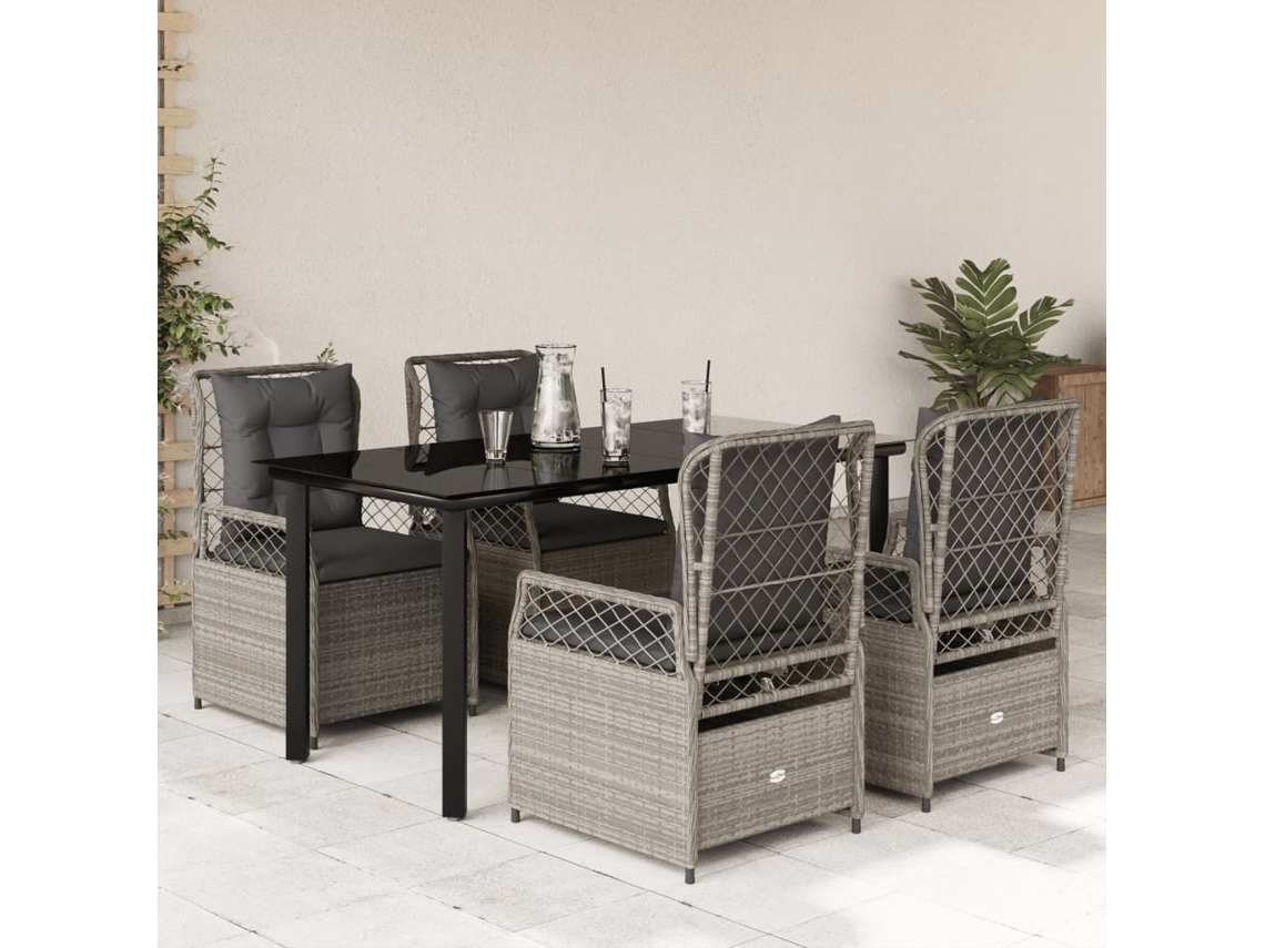 Conjunto de 5 Piezas de Comedor para Jardín con Cojines Gris Claro DKD Home Decor