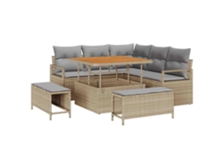 Maison Exclusive - Juego de sofás de jardín de mimbre beige de 8 piezas con cojines