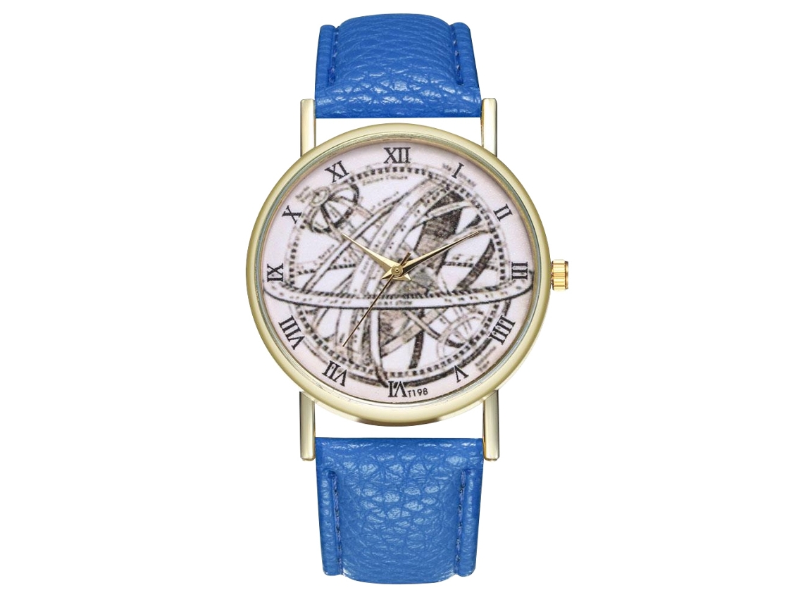 Reloj De Cuarzo Con Correa De Cuero Pu Dial Numeros Romanos Unisex Azul Real