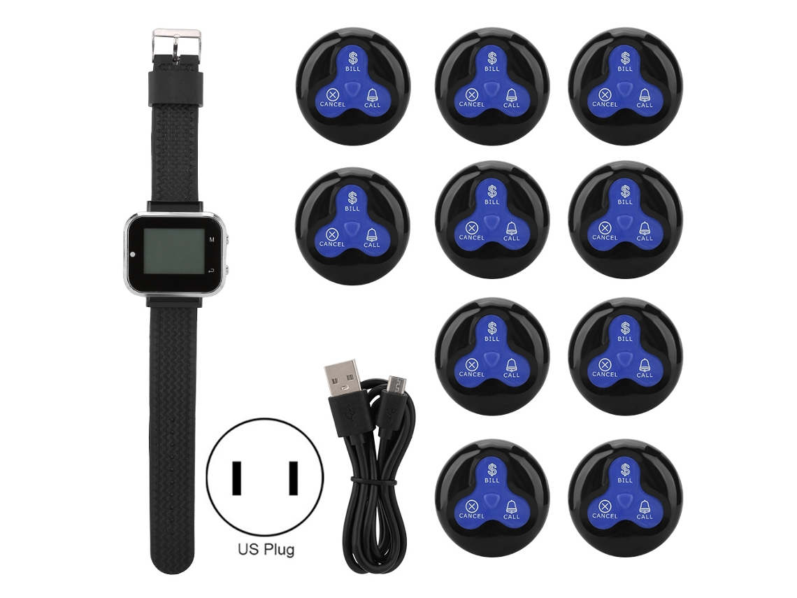 Receptor De Reloj Móvil Inalámbrico Ctw06+ctt23 + 10 Localizadores De Enfermería Inalámbricos Azules