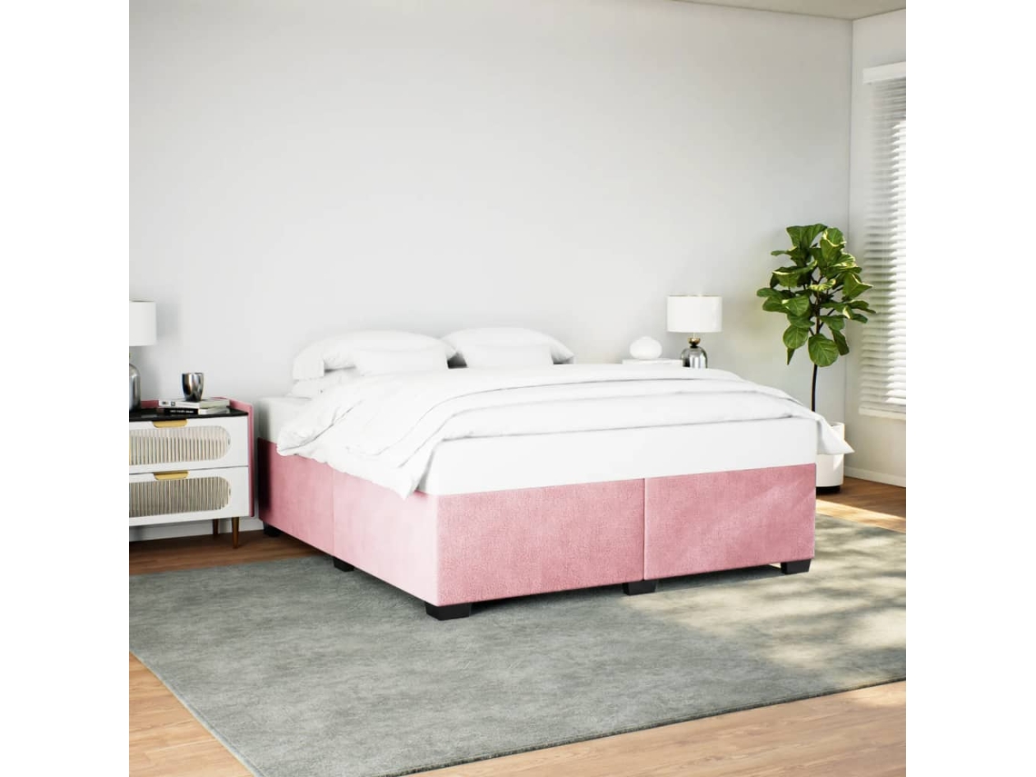 Estructura Cama Sin Colchón Terciopelo Rosa 200x200 Cm