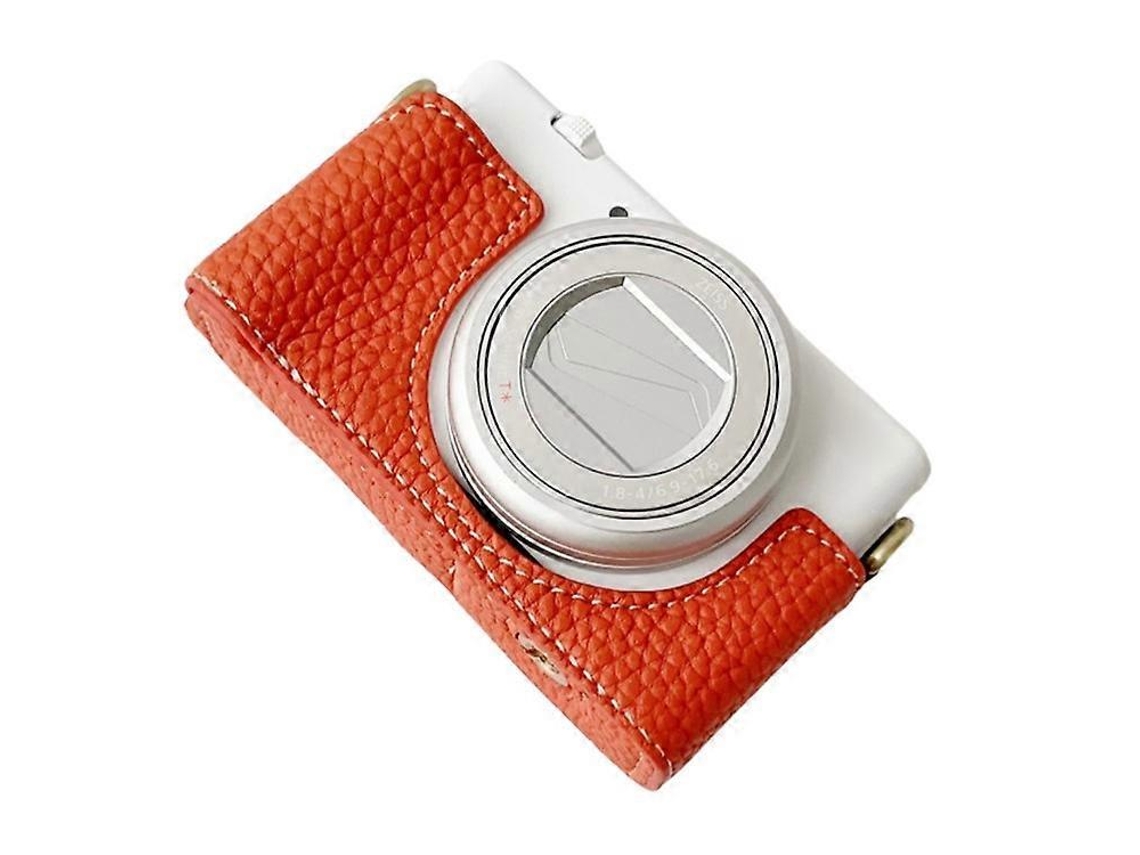 Bolsa de cuero sintético con textura de lichi para cámara Sony ZV 1 II/ZV 1M2/ZV 1F, con tapa inferior y batería fácil de reemplazar.