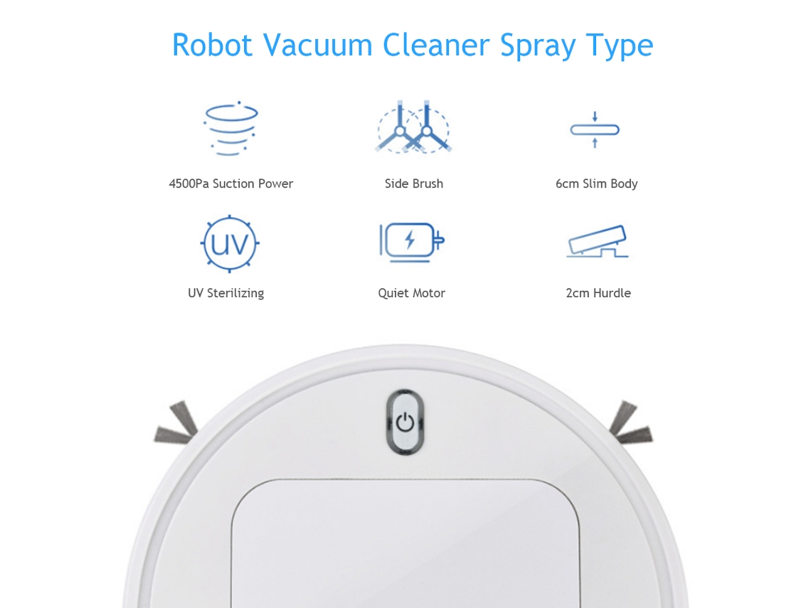 Robot Aspirador Inteligente Con Pulverizador, Luz Uv, Sensor Anticaída Y Anticolisión Para Suelos Duros.