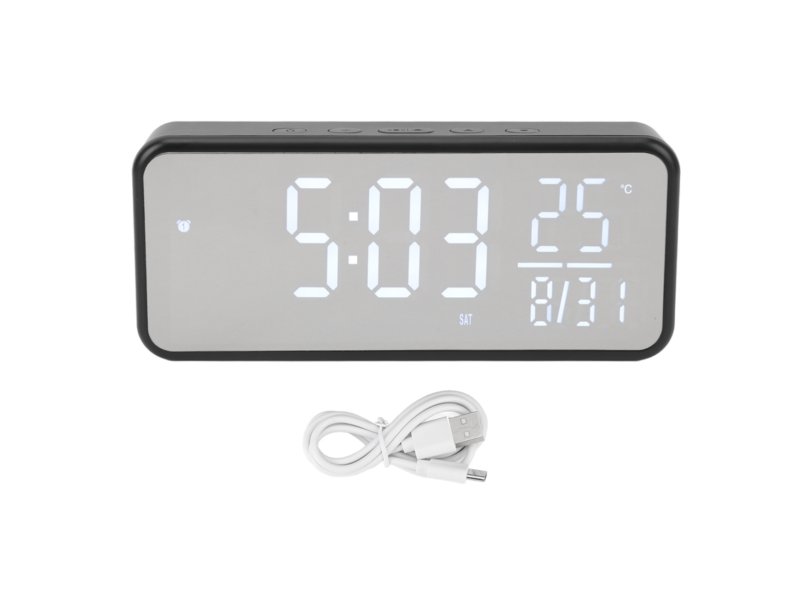 Reloj Despertador Digital Led Con Pantalla Grande, Brillo Ajustable Y 3 Alarmas Independientes - Negro