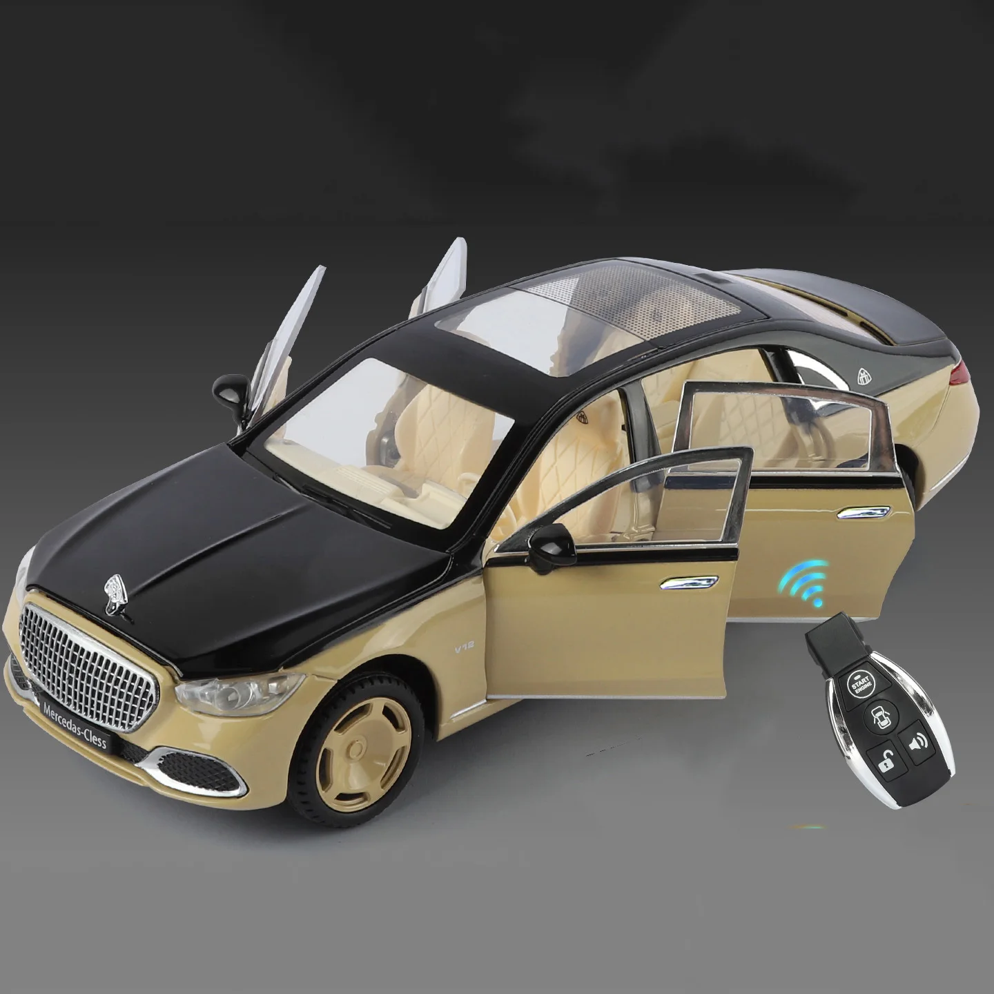 (oro Y Negro) Coche De Juguete A Escala 1:24 De Aleación Con Control Por Llave, Fabricado En Metal Fundido A Presión, Con Sonido Y Luz.