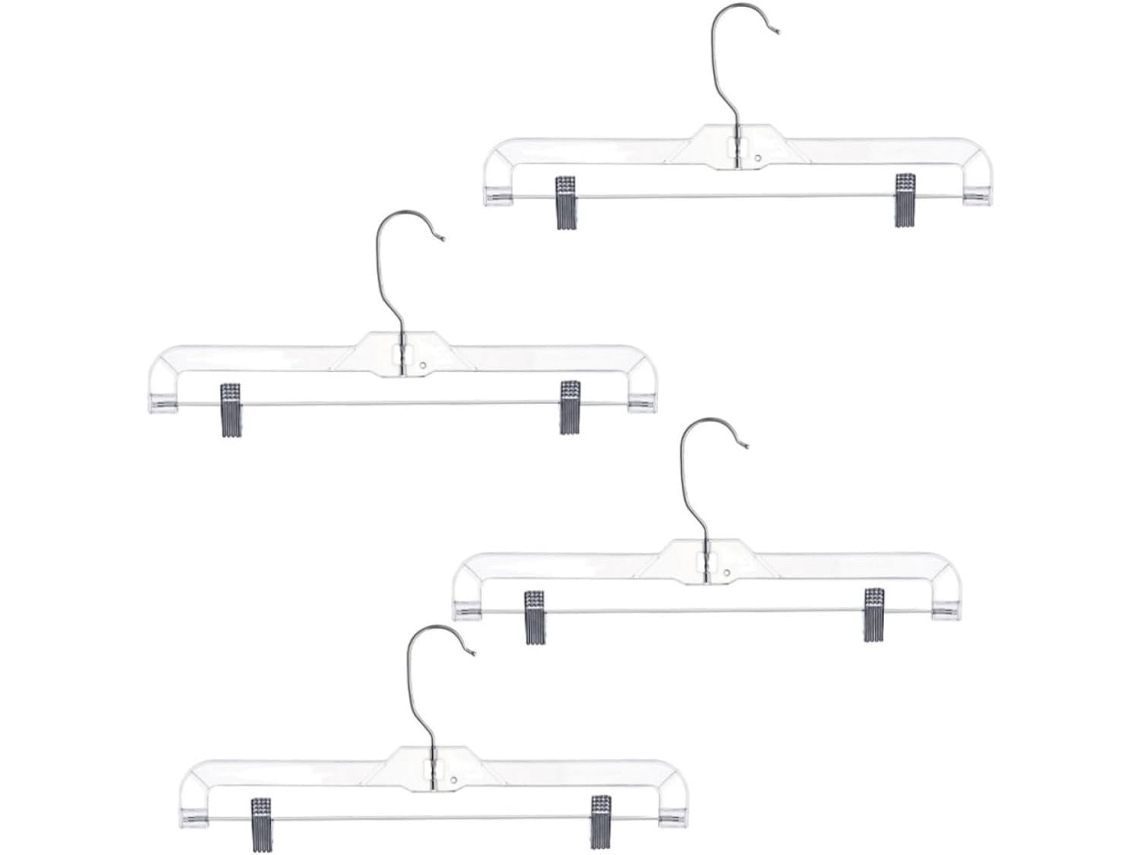 Juego 4 Perchas Hierro Plástico Plateadas Pinzas Faldas Telescópicas Prácticas Boutiques Tiendas Vestidos Ropa
