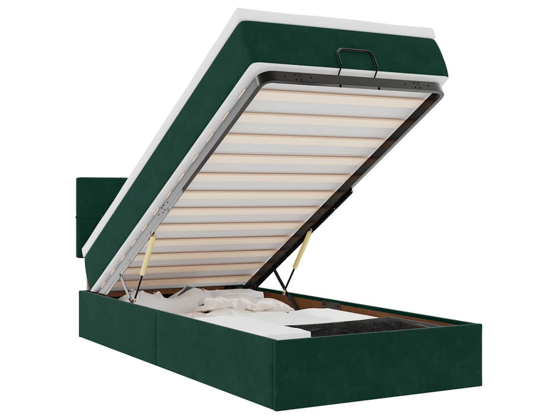 Maison Exclusive - Cama Otomana Con Colchón Y Led Terciopelo Verde Oscuro 80x200cm