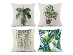 Juego De 4 Fundas De Almohada Con Estampado De Plantas Verdes, Decoración Del Hogar