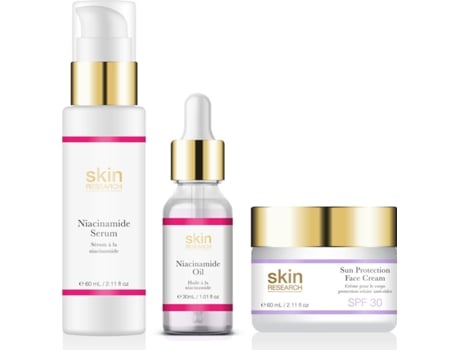 Cofre Facial SKIN RESEARCH K3 Sérum Niacinamide + Aceite + Crema Día Sun Protection SPF 30