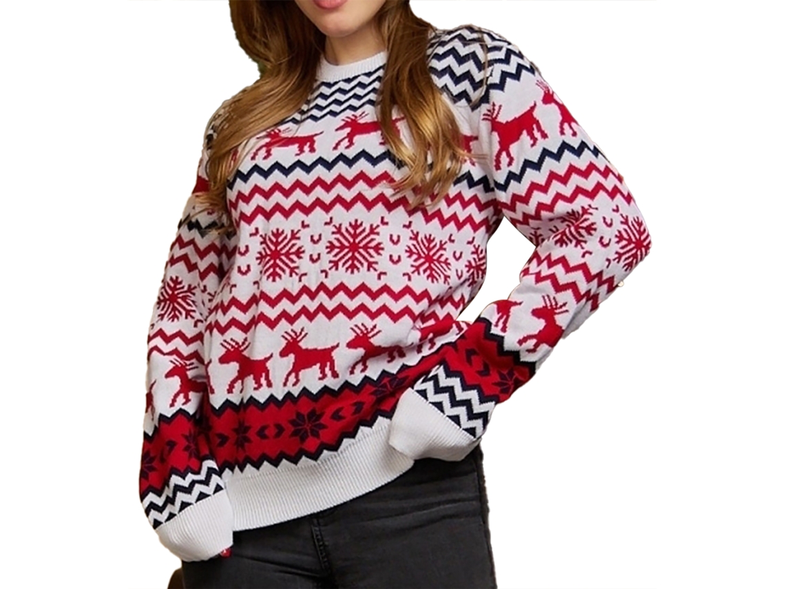 Kkpm-jersey De Navidad Cuello Redondo Manga Larga Suave Casual Moda Pull-over Para Mujer Blanco Talla S